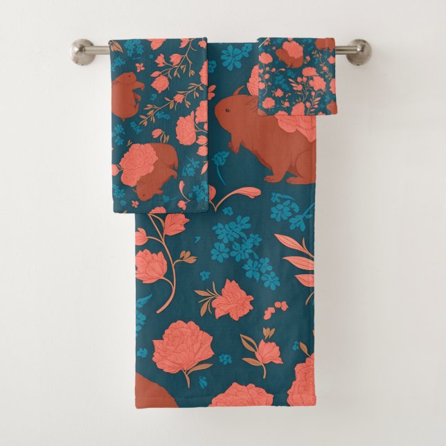 Wombat Floral Colourful Personalised Pattern Bath Towel Set (Insitu)