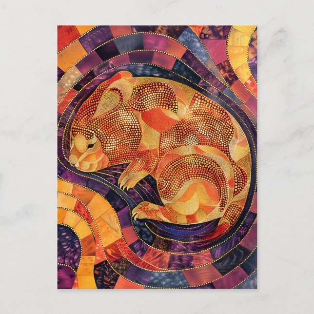 Wombat in Aborigine Dot Art Style Postcard (Front)