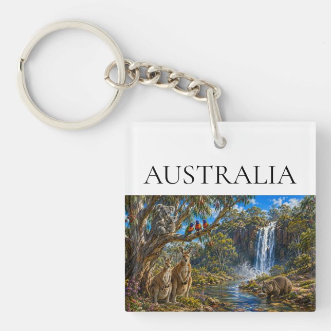 Wombat Kangaroo Waterfall Key Ring (Front)