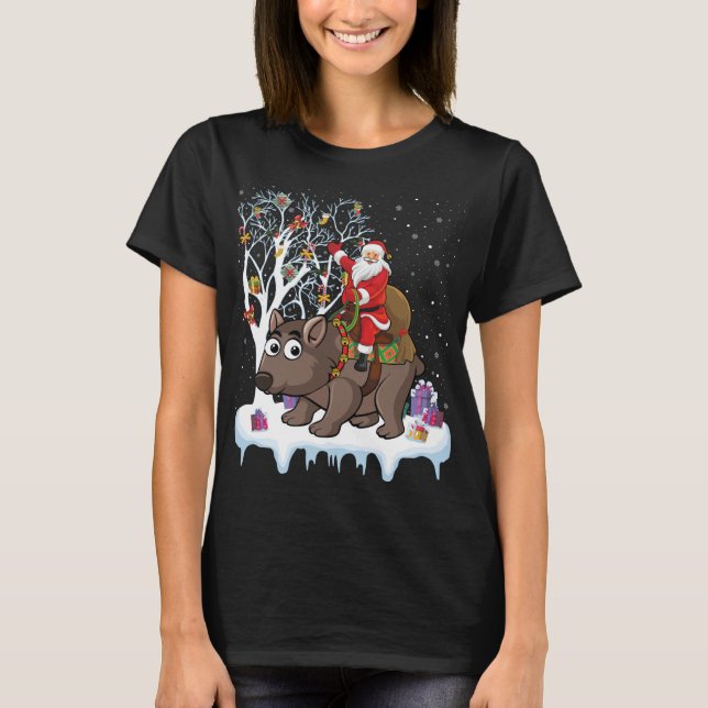 Wombat Lover Xmas Gift Santa Riding Wombat Christm T-Shirt (Front)