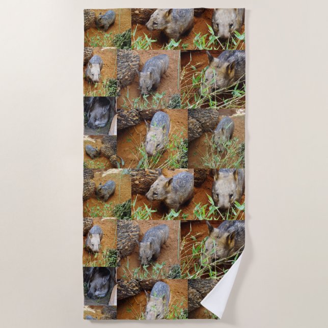 Wombat Photo Collage, Beach Towel (Front)