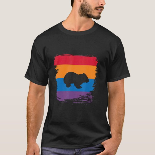 Wombat Shadow Silhouette With Colourful Flag T-Shirt (Front)