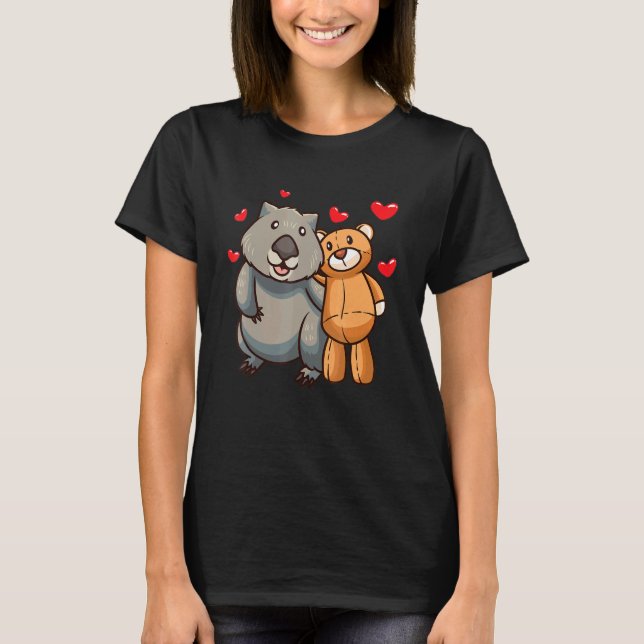 Wombat With Stuffed Animal And Hearts T-Shirt (Front)