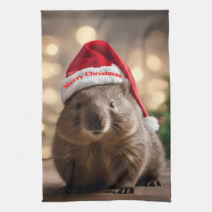 "Wombat Wonderland: A Cozy Christmas Eve" Tea Towel