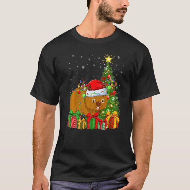 Wombat  Xmas Holiday Santa Wombat Christmas Tree T-Shirt (Front)