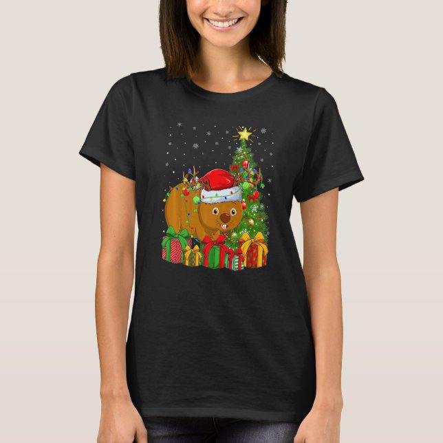 Wombat  Xmas Holiday Santa Wombat Christmas Tree T-Shirt (Front)