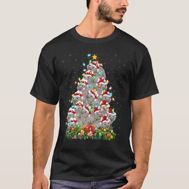 Wombat   Xmas Lights Santa Wombat Christmas Tree T-Shirt (Front)