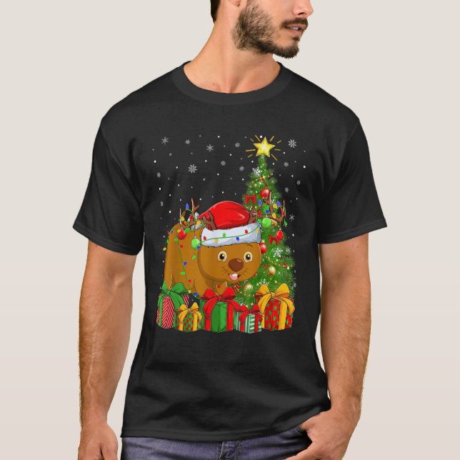 Wombat Xmas Tree Lighting Santa Hat Wombat Christm T-Shirt (Front)