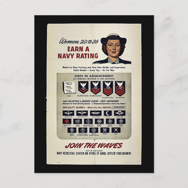 Women 20 To 36 Earn A Navy Rating Postcard (Front)