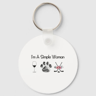 Women#39;s I#39;m A Simple Woman Wine Hockey Dogs  Key Ring