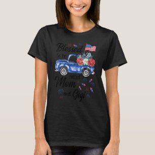 Women 4th July American Flag Patriotic Blessed Mum T-Shirt