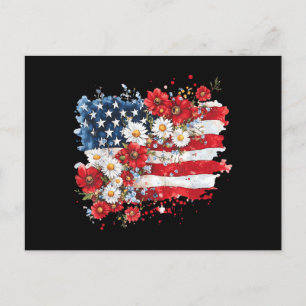 Women 4th of July Floral American Flag Wildflowers Holiday Postcard