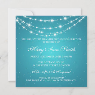 Women 50th Birthday Party Sparkling Chain Turquois Invitation