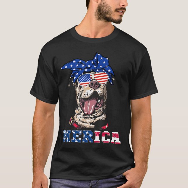 Women American Flag Pitbull Independence Day T-Shirt (Front)