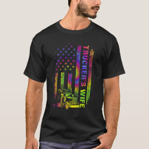 Women American USA Flag Trucker's Wife Truck Drive T-Shirt