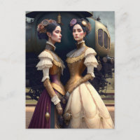 Women at the Victorian Steampunk Train Station