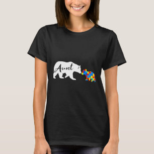 Women Aunt Bear Autistic Autism Awarene T-Shirt