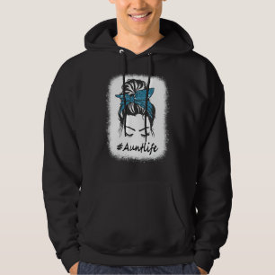Women Aunt Life Bleached  Messy Bun Hoodie