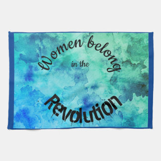 Women belong in the Revolution blue watercolour Tea Towel