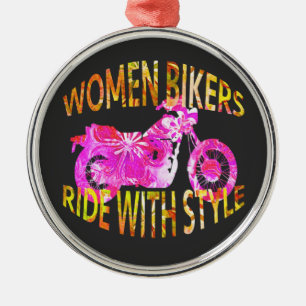 Women Bikers Ride With Style motorcycle batik Metal Ornament