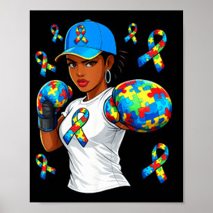 Women Black African American Fight Autism Puzzle Poster