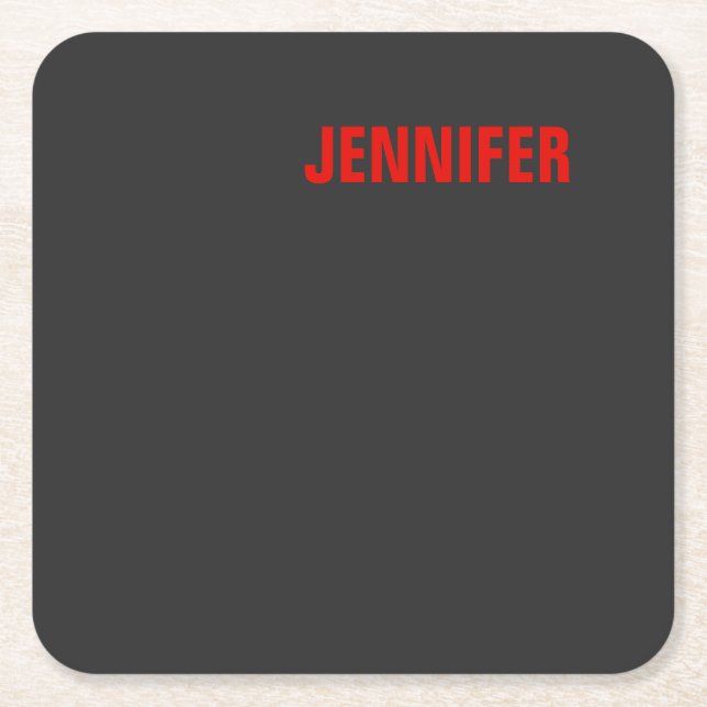 Women Black Colour Your Name Customise Gift  Square Paper Coaster (Front)