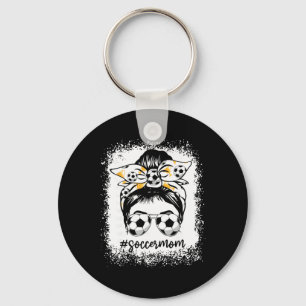 Women Bleached Soccer Mom Messy Bun Soccer Lover  Key Ring
