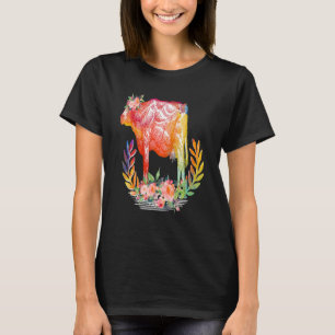 Women Boho Watercolor Cow Graphics Girls Cow T-Shirt