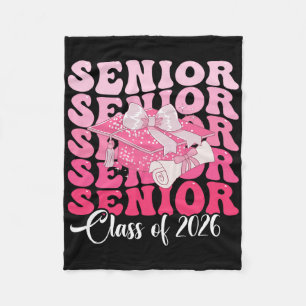 Women Bow Groovy Senior Year 2025 Graduation Cl Of Fleece Blanket