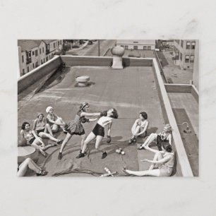 Women Boxing On A Roof 1938 Vintage Postcard