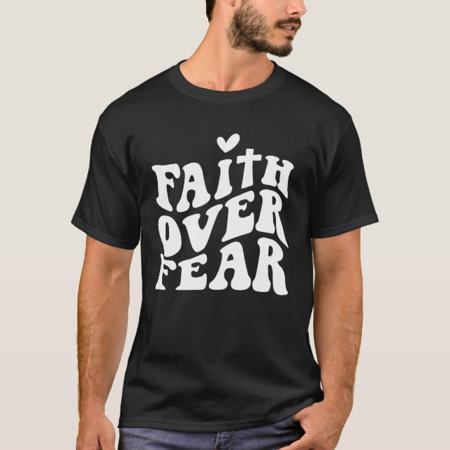 Women boys girls Faith Over Fear Christian Cross R T-Shirt (Front)