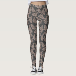 Women Brown Leaf Leggings