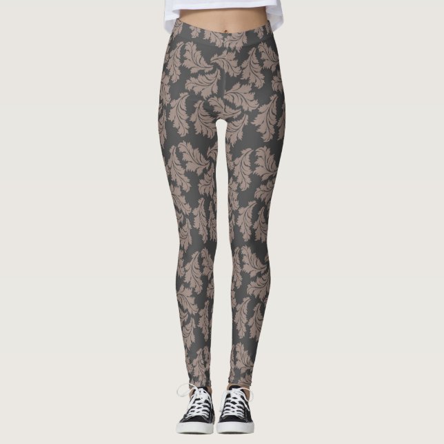 Women Brown Leaf Leggings (Front)