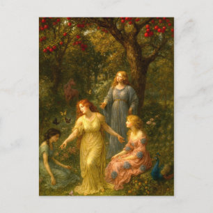 Women, Butterflies & Peacock In Garden Postcard