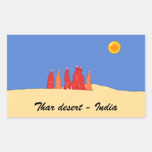 Women carrying water in Thar desert - Rajasthan Rectangular Sticker
