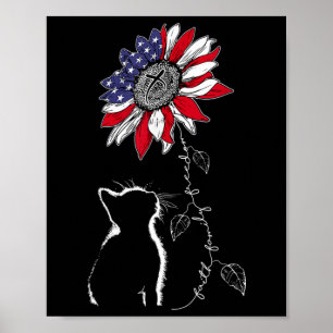 Women Cat Sunflower 4th Of July Faith Freedom Patr Poster