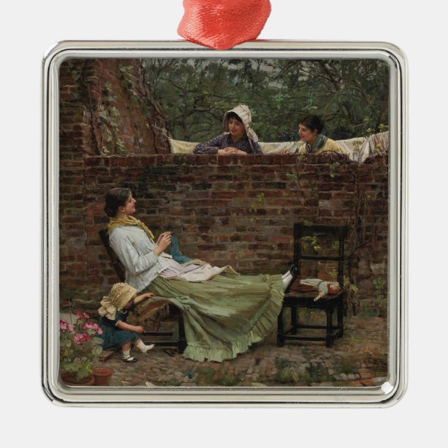 Women Chatting Over the Garden Wall (Gossip) Metal Ornament (Front)