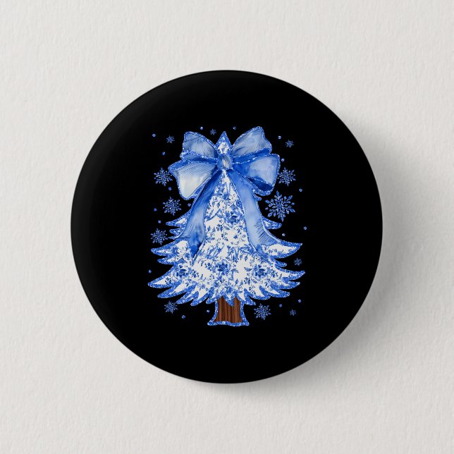 Women Christmas Tree Chinoiserie Blue Floral Coque 6 Cm Round Badge (Front)