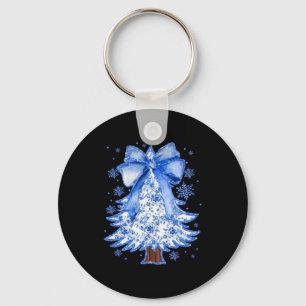 Women Christmas Tree Chinoiserie Blue Floral Coque Key Ring