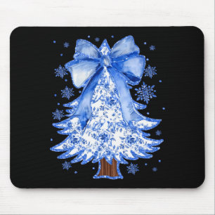 Women Christmas Tree Chinoiserie Blue Floral Coque Mouse Pad