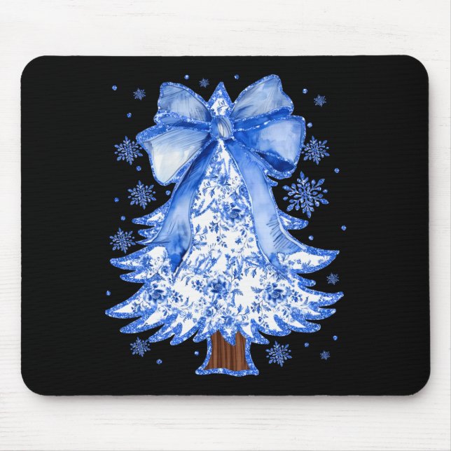Women Christmas Tree Chinoiserie Blue Floral Coque Mouse Pad (Front)