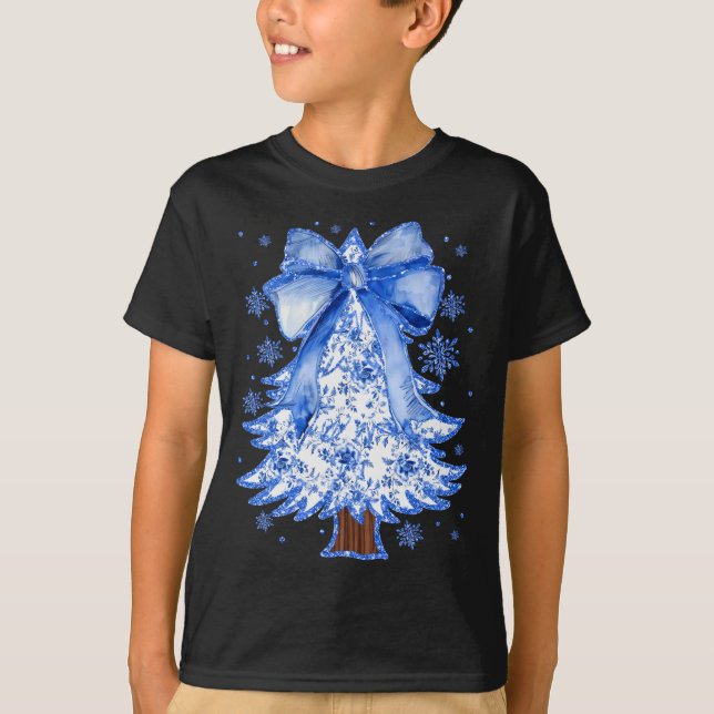 Women Christmas Tree Chinoiserie Blue Floral Coque T-Shirt (Front)