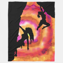 women climbing in the sunset fleece blanket