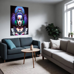 Women clown colourful hair red nose   AI Art Poster