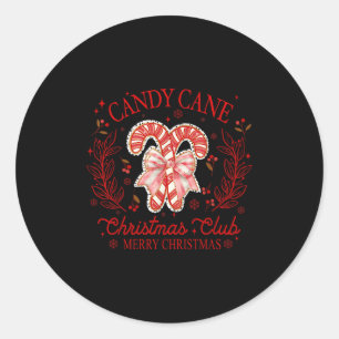 Women Coquette Bow Candy Cane Christmas Club Merry Classic Round Sticker