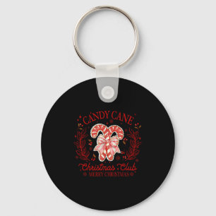 Women Coquette Bow Candy Cane Christmas Club Merry Key Ring