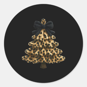 Women Coquette Bow Leopard Christmas Tree Xmas Hol Classic Round Sticker