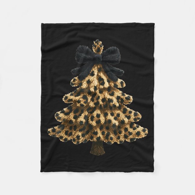 Women Coquette Bow Leopard Christmas Tree Xmas Hol Fleece Blanket (Front)