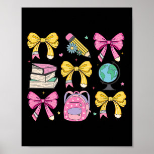 Women Coquette Pink Bow Ribbons Pencil Teacher App Poster