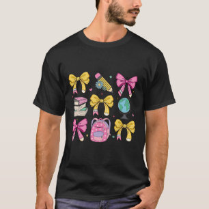 Women Coquette Pink Bow Ribbons Pencil Teacher App T-Shirt